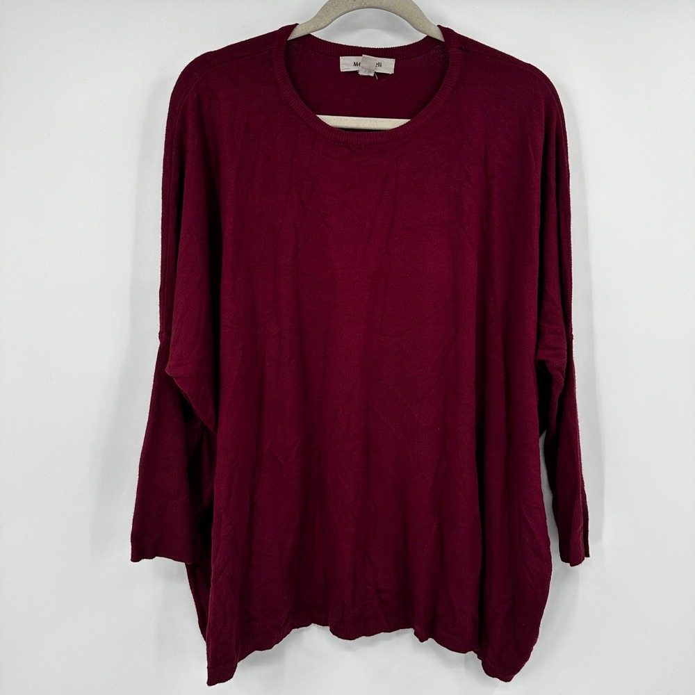 Meo Meli Women Burgundy Oversized Crew Neck‎ Dolman Sleeve Knit Sweater One Size